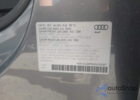 2014 Audi Sq5 3.0T Premium Plus from USA, damaged, VIN WA1CGAFP0EA032087